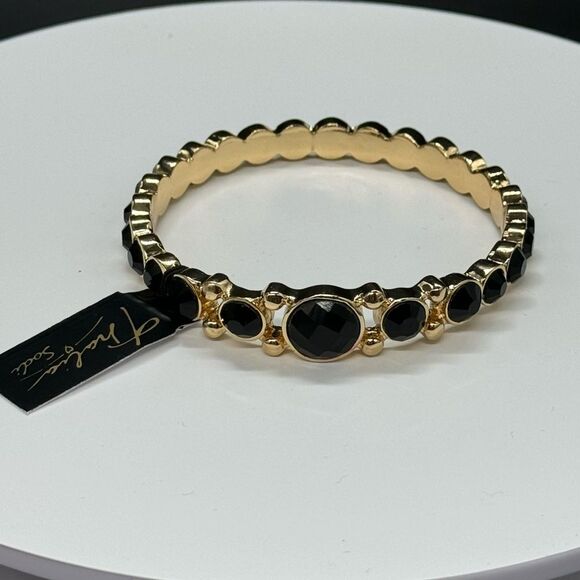 Thalia Sodi Beautiful Gold Tone Black Crystal Bangle Bracelet - Picture 2 of 8